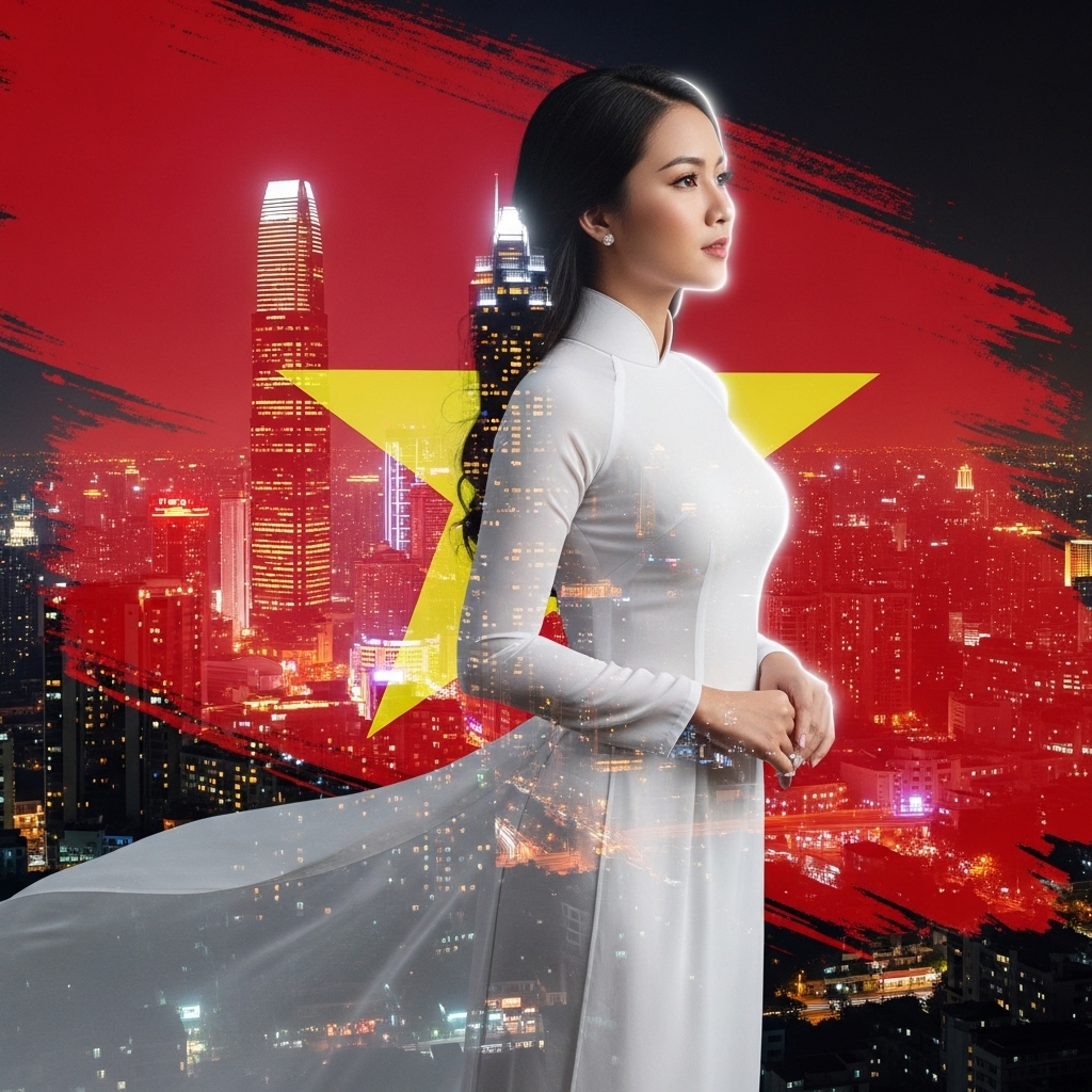 tạo ảnh viral áo dài cờ đỏ sao vàng
