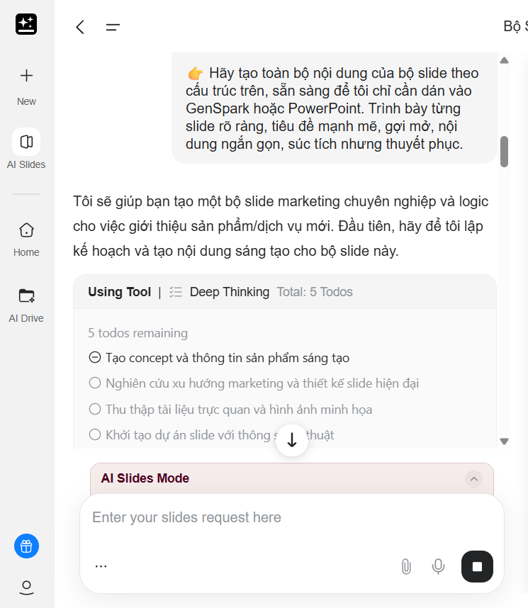 Bước 3 GenSpark xử lý nội dung - Để AI tính Review GenSpark