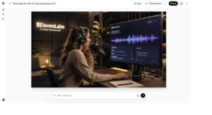 ElevenLabs AI Voice Technology - Content creator trong studio podcast 2026