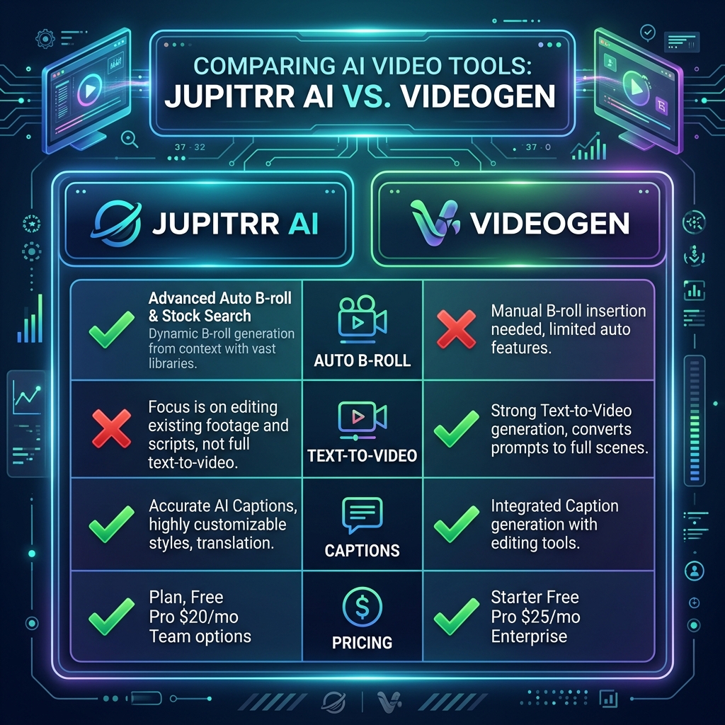 hình ảnh minh họa cho So sánh Jupitrr AI vs VideoGen: công cụ nào tạo B-roll tự động tốt hơn?