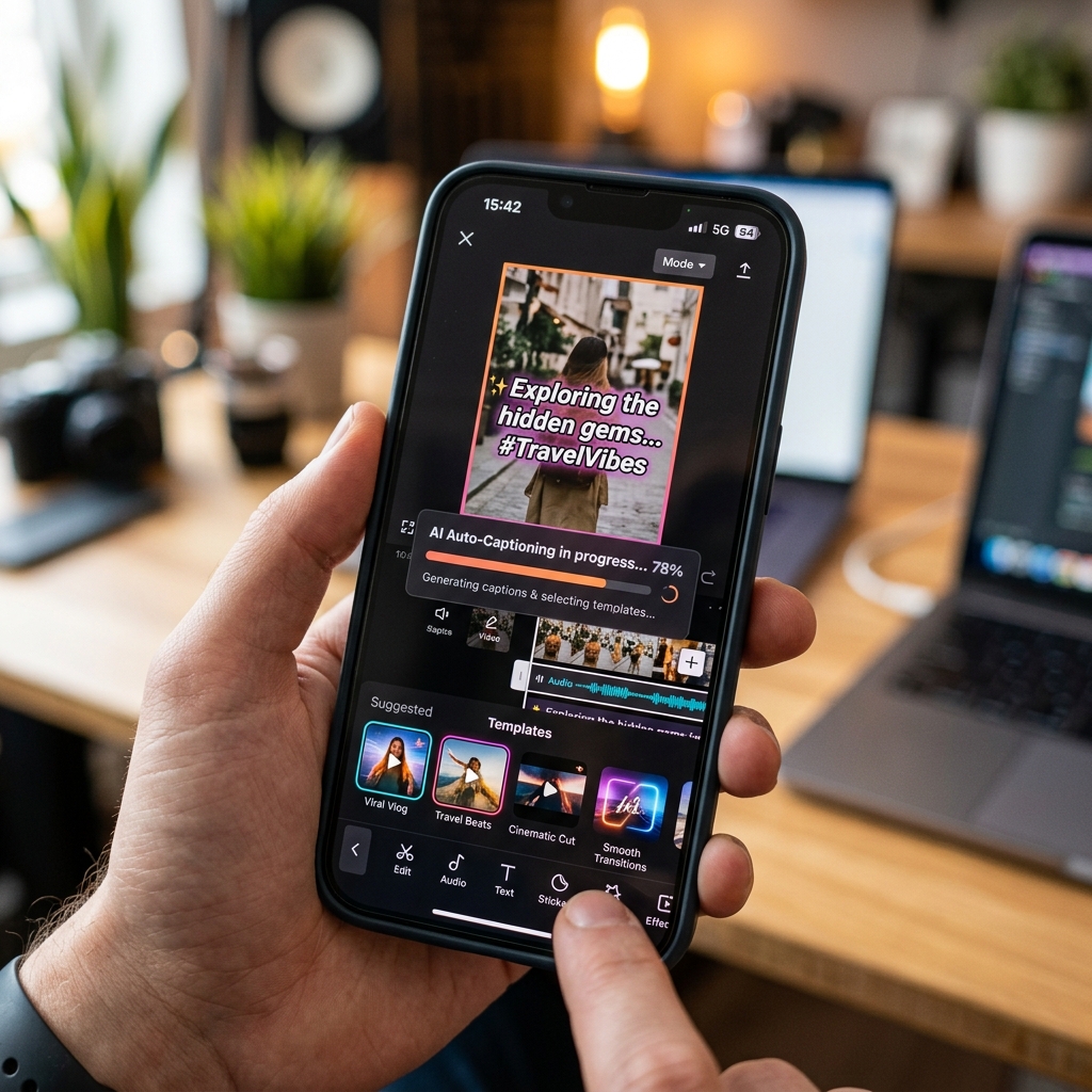 Capcut AI auto captioning tren dien thoai