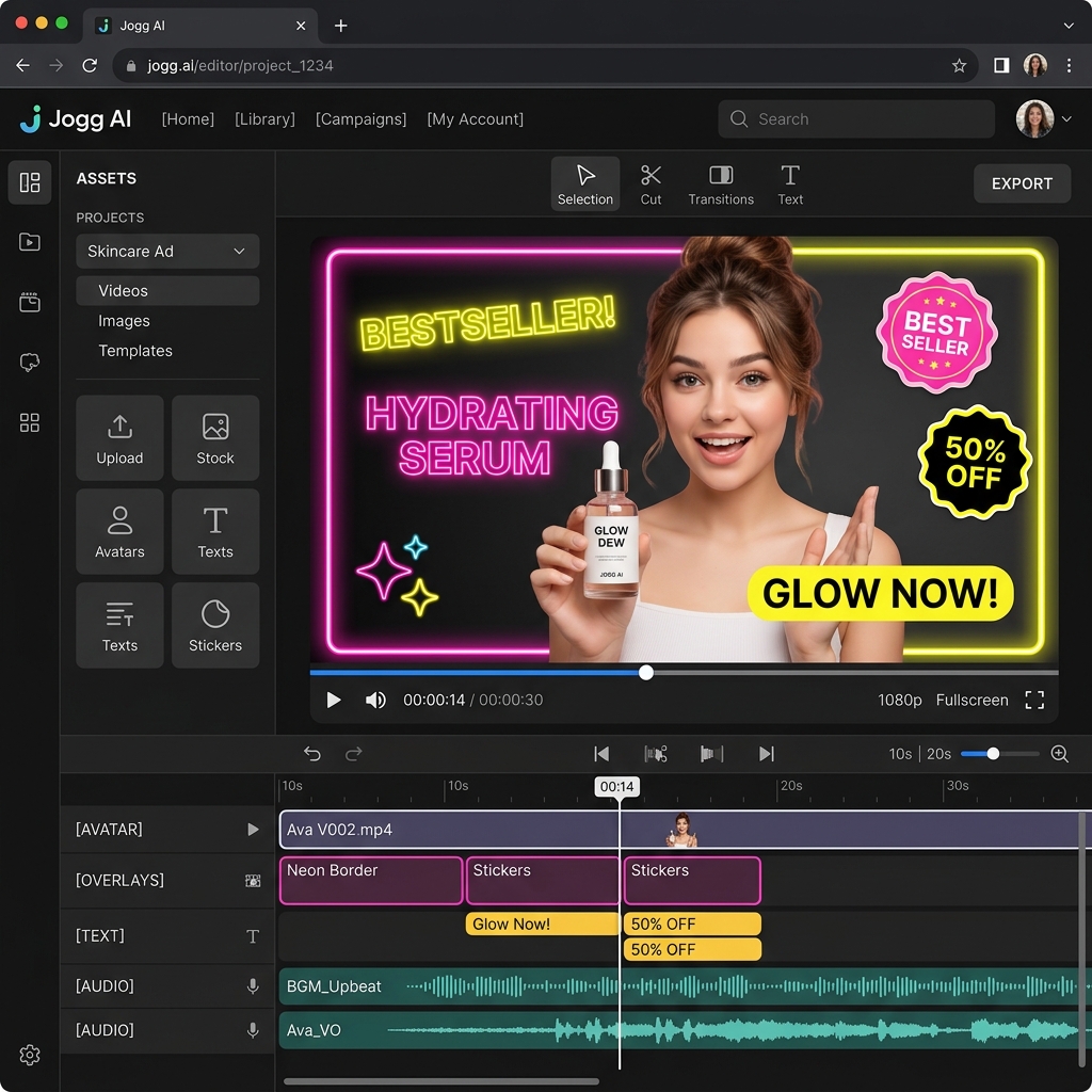 Giao diện tạo video UGC jogg ai cho sản phẩm bán hàng