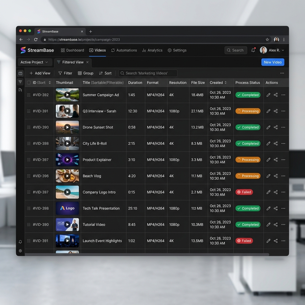 Bảng dữ liệu Lark Suite quản lý chiến dịch video tự động