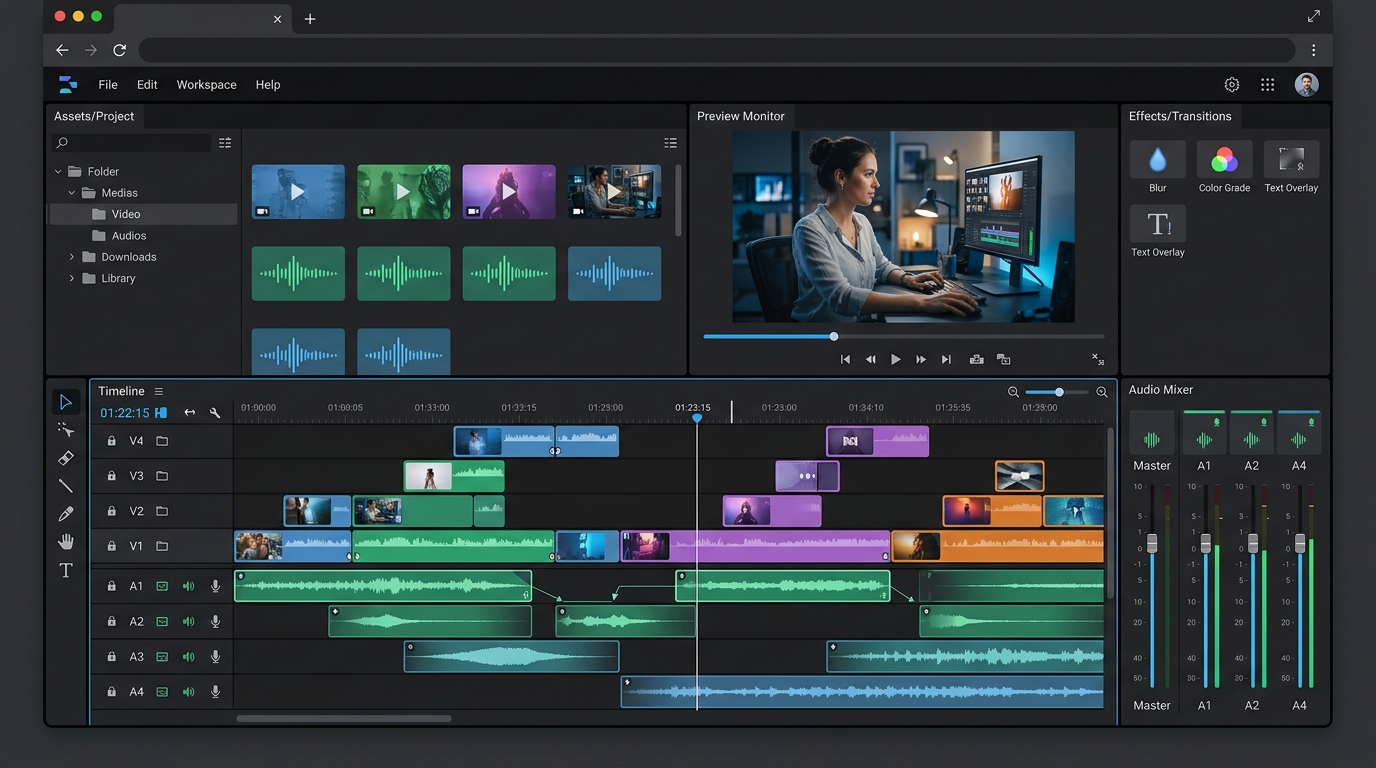 OpenCut - Giao diện biên tập video timeline đa tracks trực quan trên OpenCut