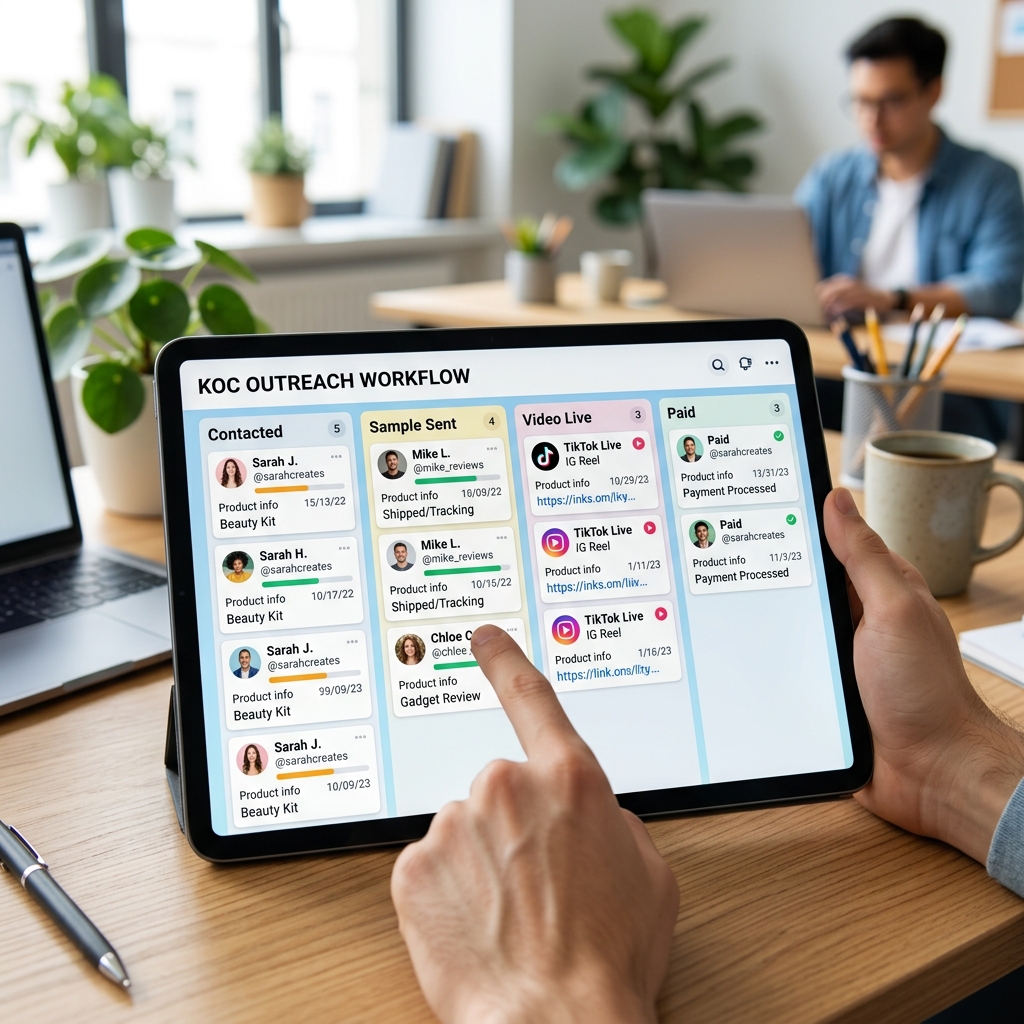 tiktok shop affiliate - Quản lý quy trình gửi mẫu và duyệt video của KOC trên bảng CRM Hubfluence