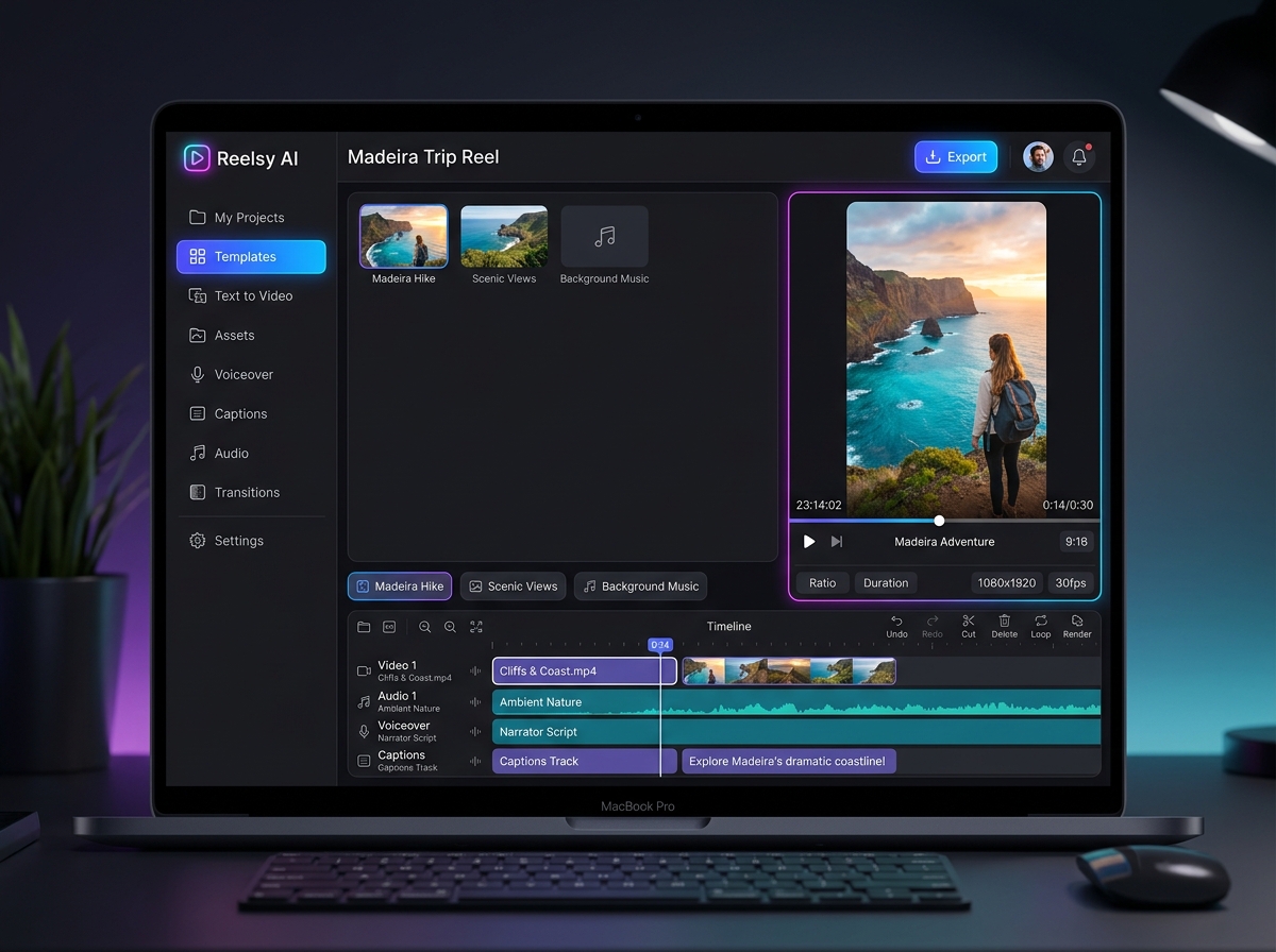 Giao diện làm việc thông minh của dùng Reelsy AI tạo video ngắn