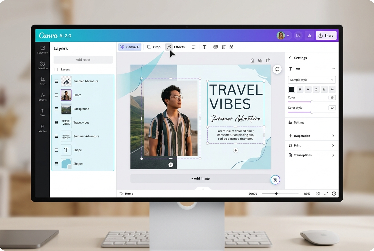 Giao diện chỉnh sửa layer ảnh tự động trên Canva AI 2.0