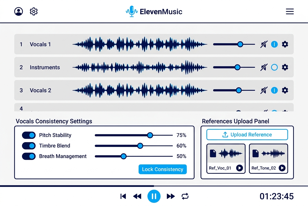 Giao diện trình tạo nhạc ElevenMusic với các tùy chỉnh mới