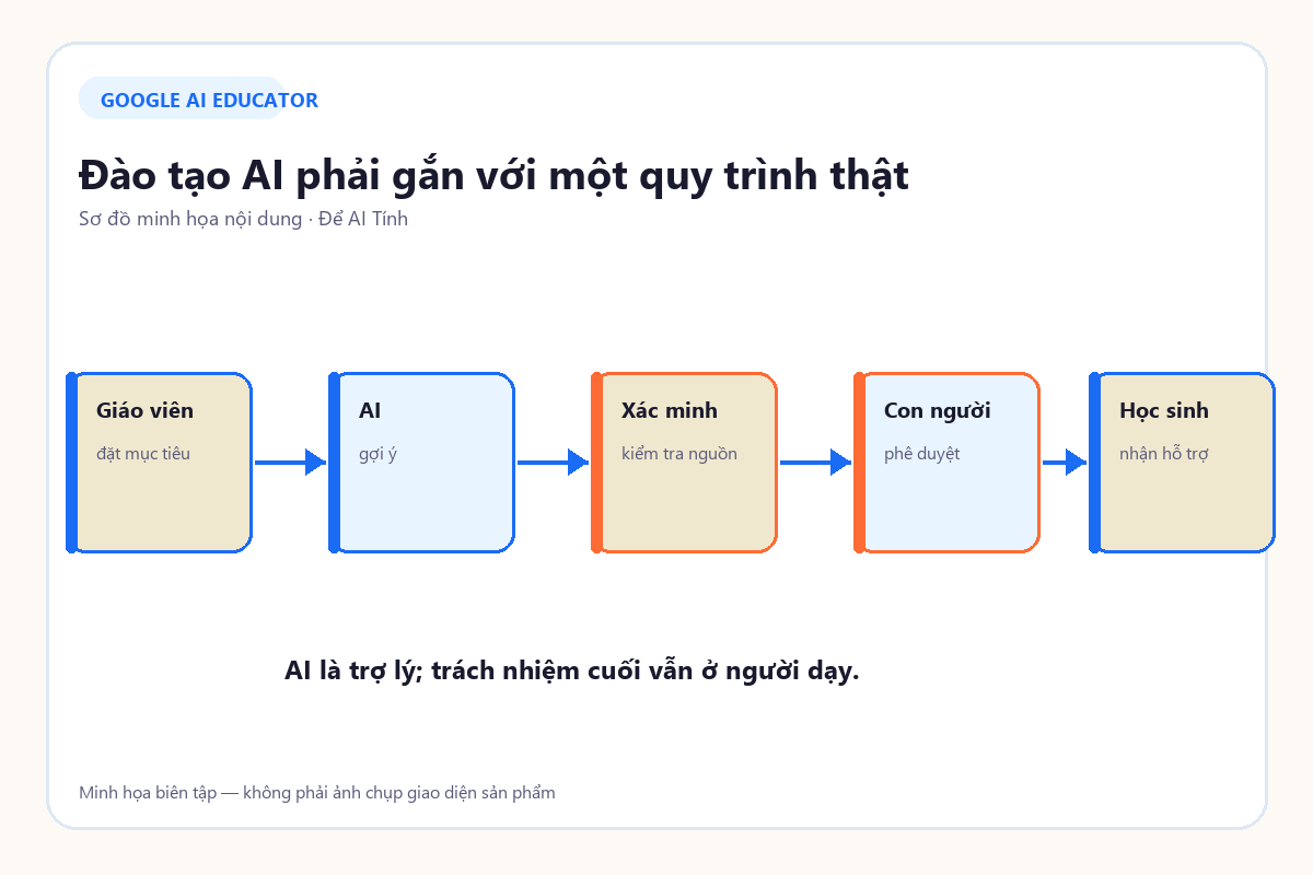 Sơ đồ quy trình giáo viên xác minh và phê duyệt gợi ý AI