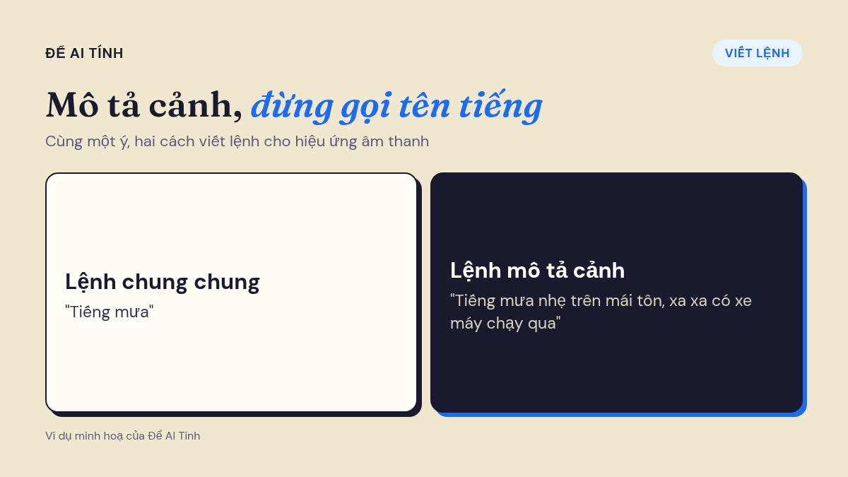 So sánh cách viết lệnh hiệu ứng âm thanh: lệnh chung chung và lệnh mô tả cảnh