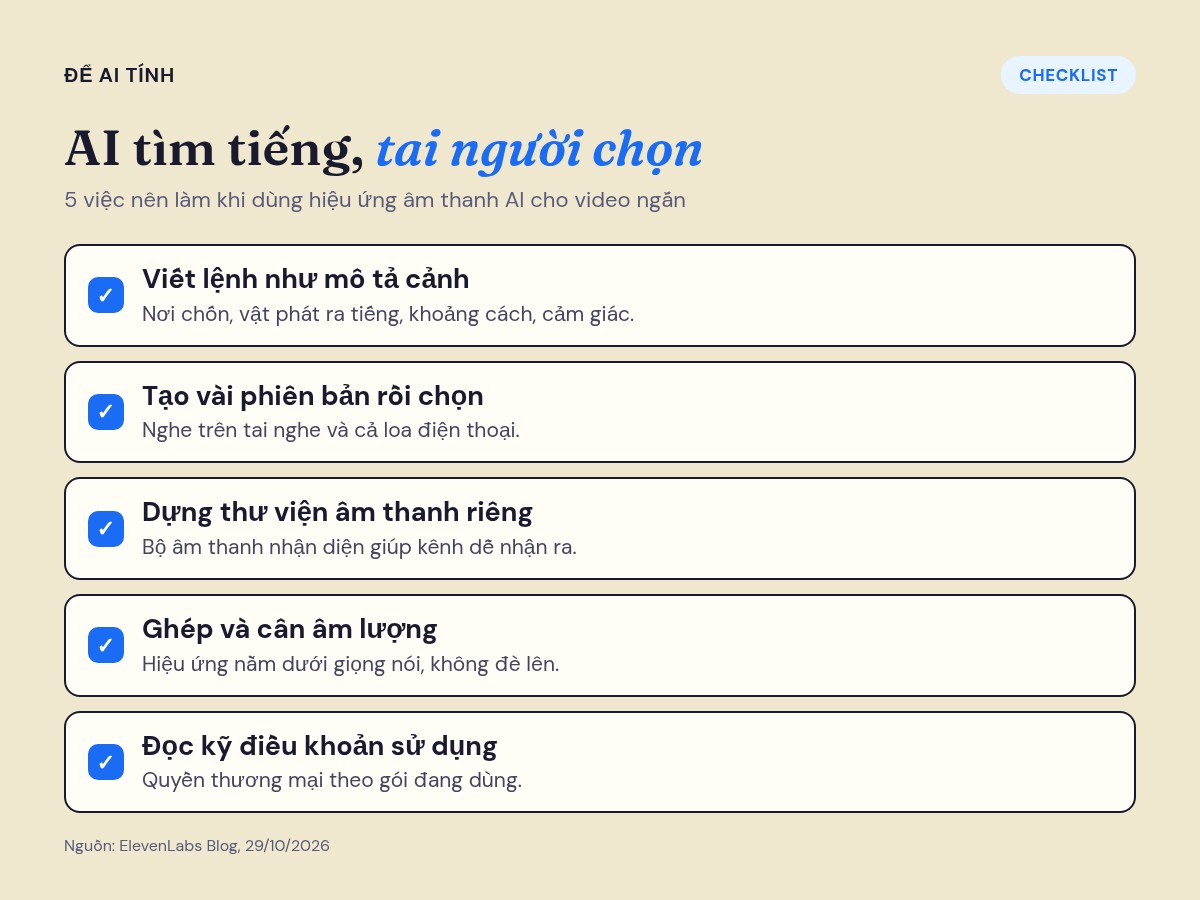 Checklist 5 việc nên làm khi dùng hiệu ứng âm thanh AI cho video ngắn