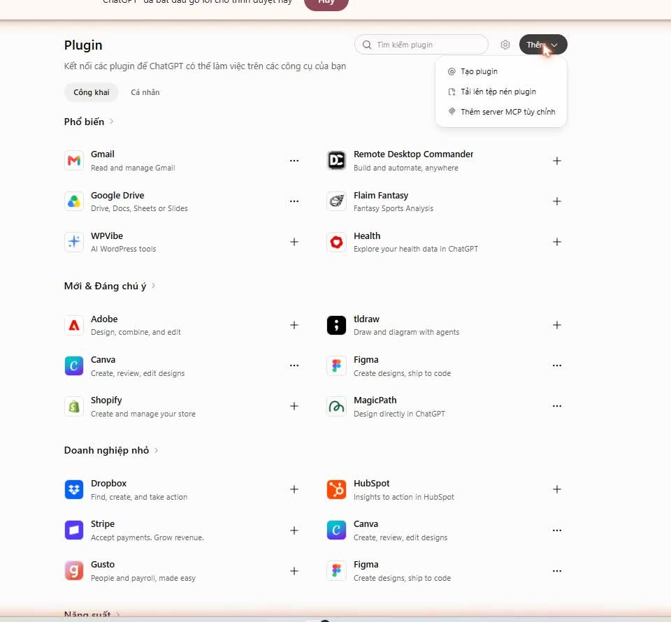 plugin chatgpt gmail notion - Danh mục các plugin mở rộng kết nối trên ChatGPT 6 (ảnh chụp thật, 10/10/2026)