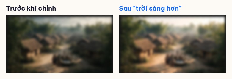 Khung hình trước và sau khi dùng AI Edit với yêu cầu trời sáng hơn