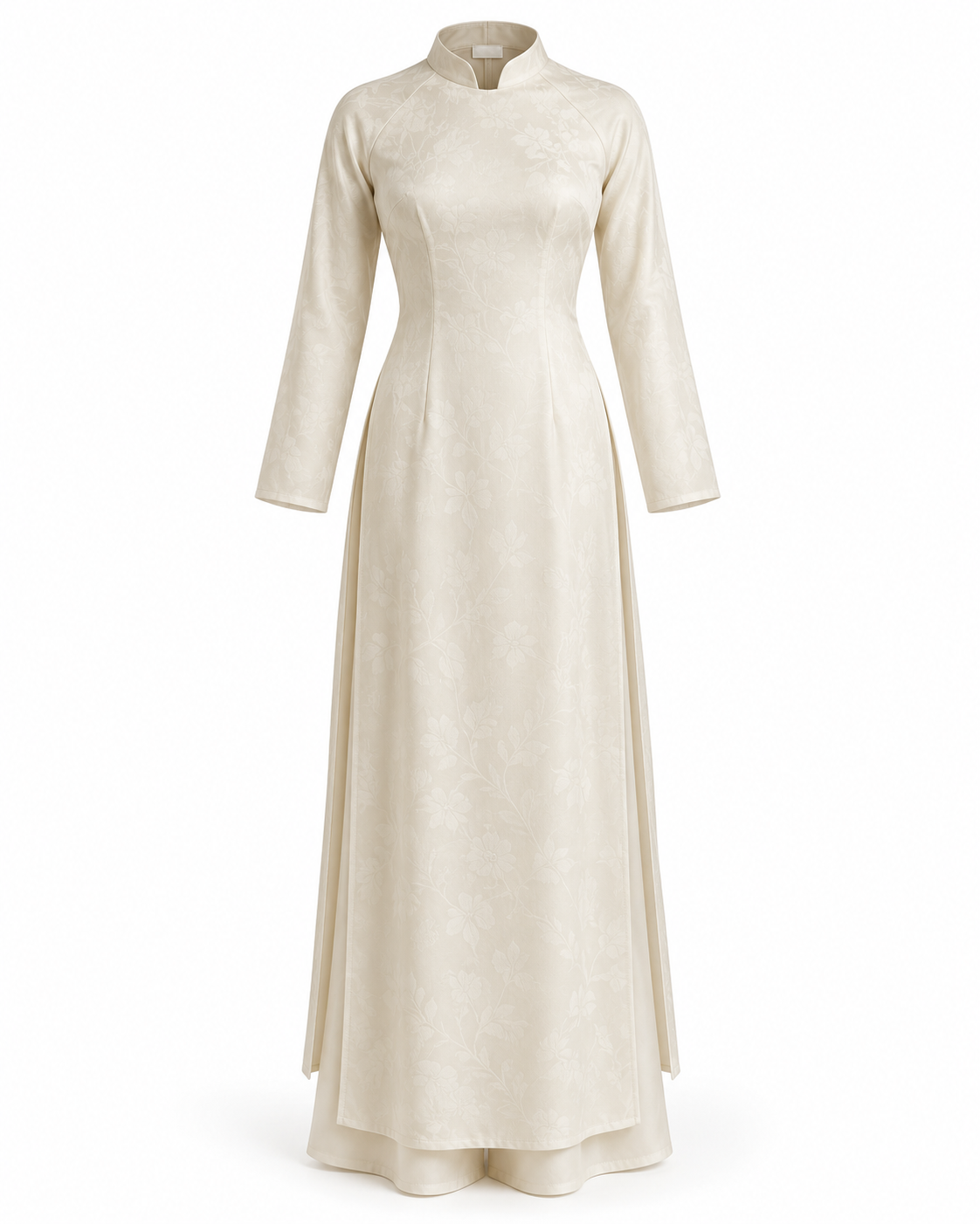 Ảnh minh họa AI áo dài cách tân lụa màu ngà trên ghost mannequin