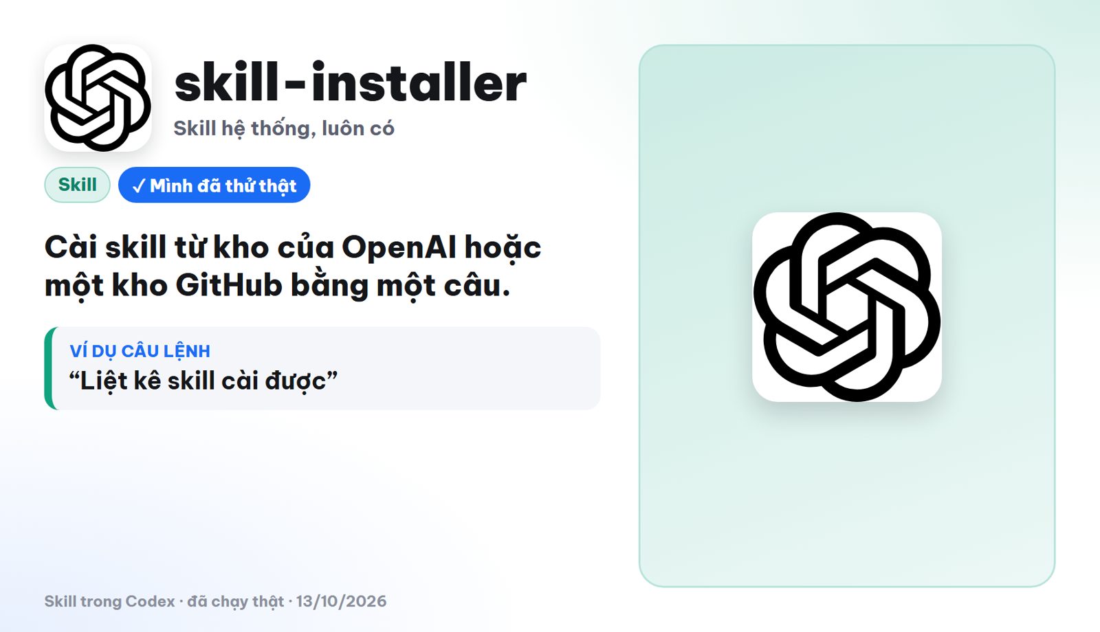 Cài skill cho Codex bằng skill hệ thống skill-installer