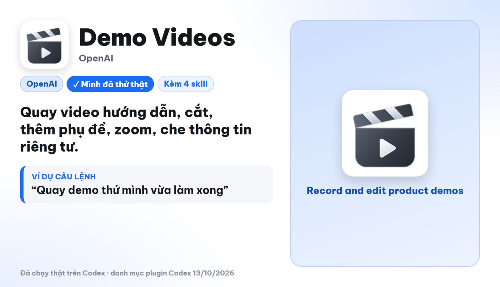 Plugin Demo Videos của OpenAI trong Codex quay và dựng video hướng dẫn sản phẩm