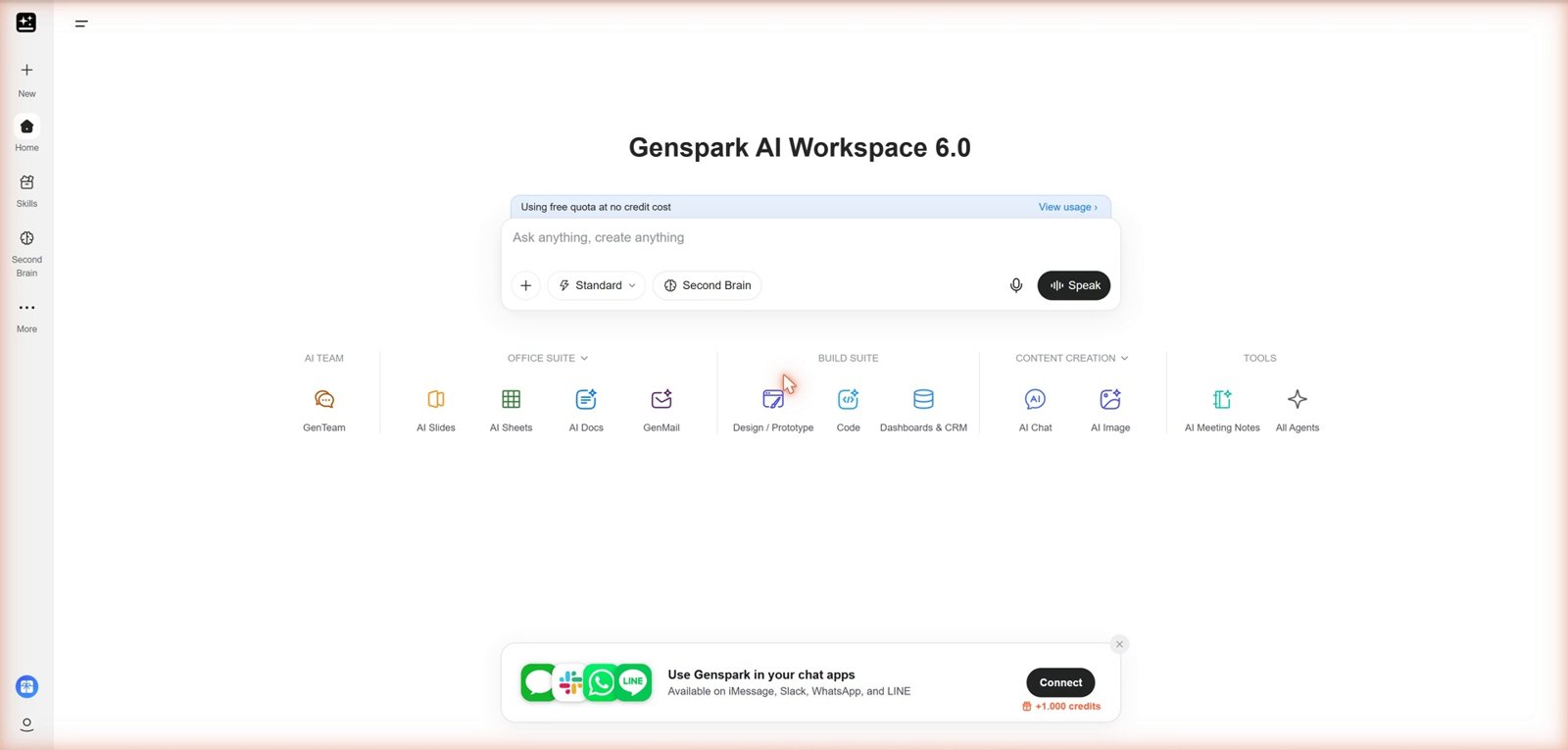 Giao diện Genspark AI Workspace 6.0 và các phân khu chức năng