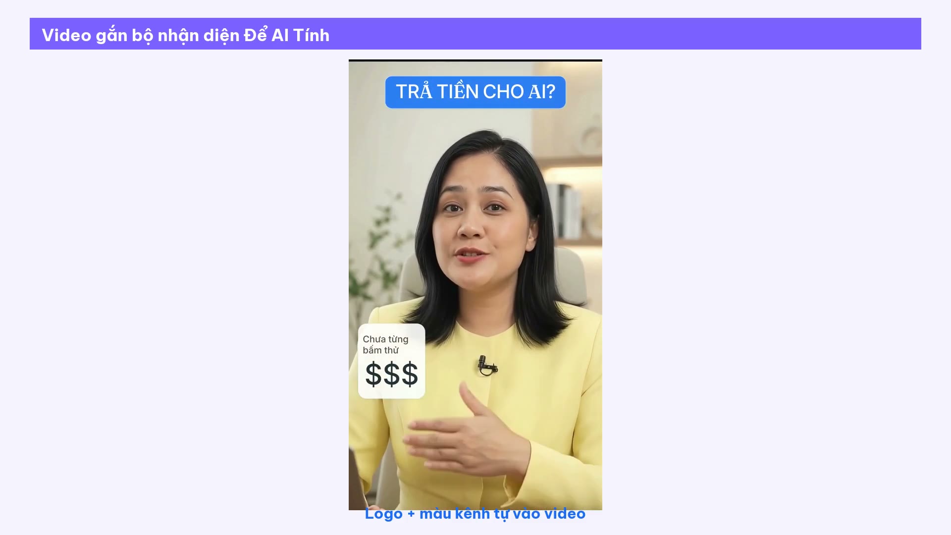 Video HeyGen gắn Brand System: logo Để AI Tính, nhãn xanh và chữ đồ hoạ đúng màu kênh