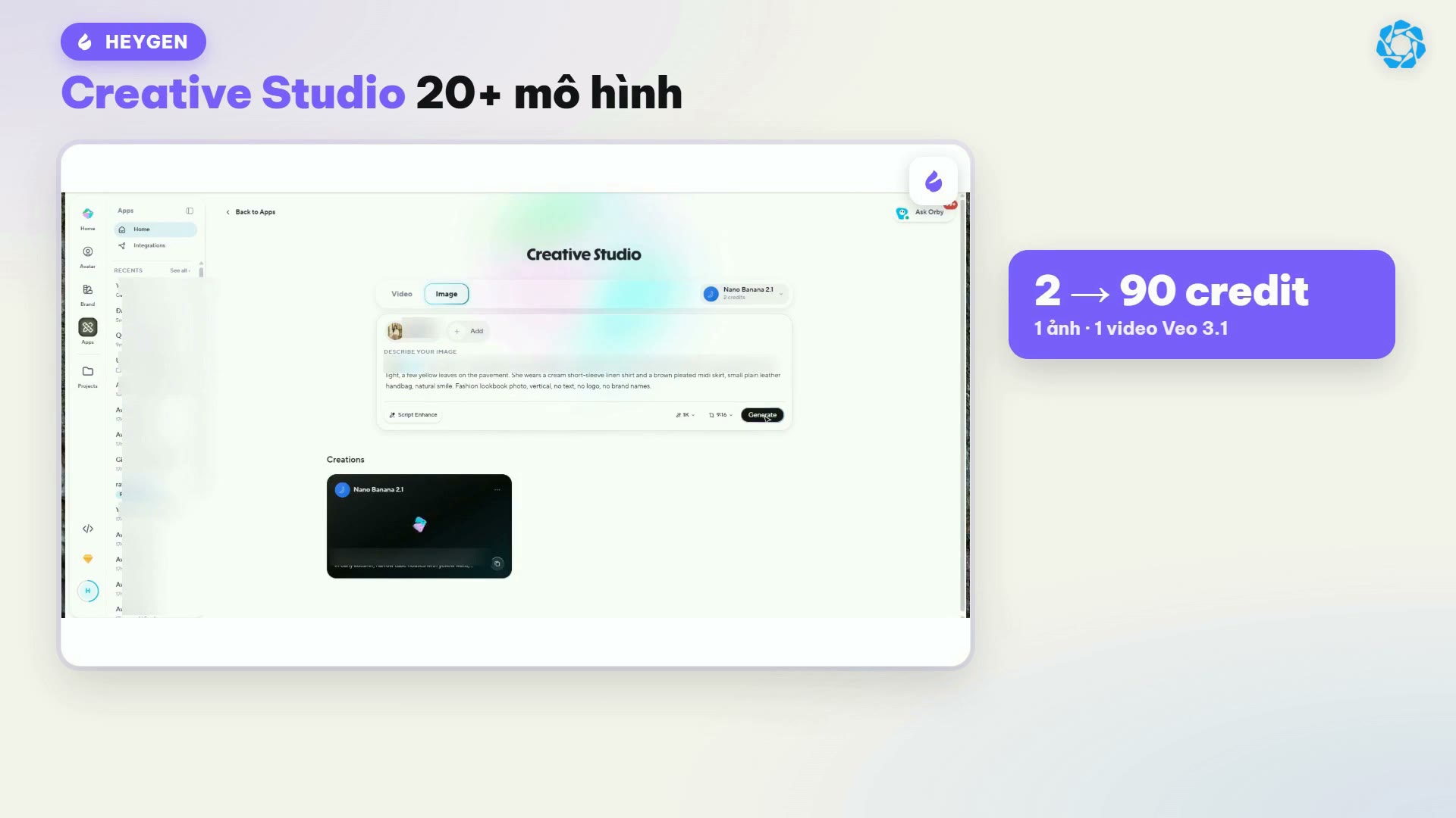 Bảng giá mô hình Creative Studio HeyGen từ 2 tới 90 credit