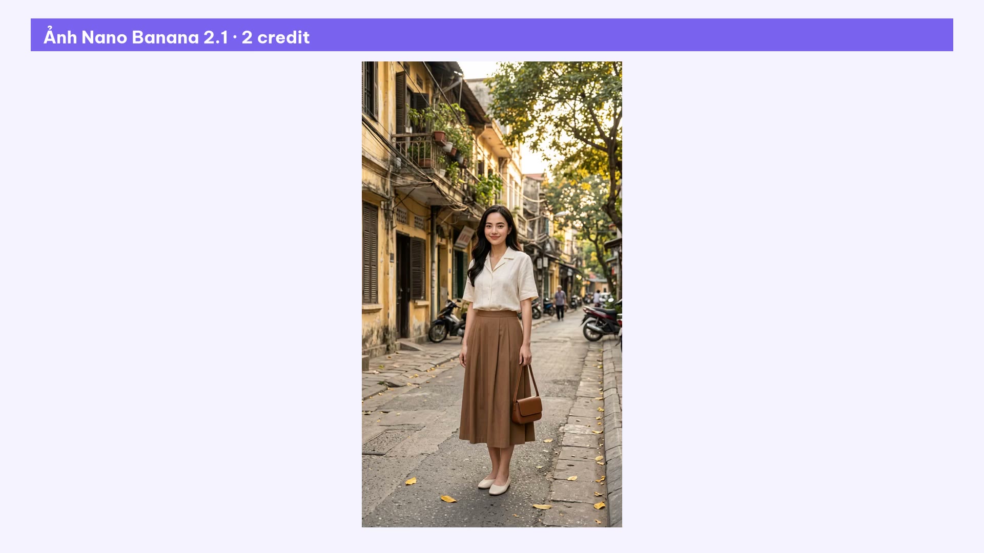 Creative Studio HeyGen tạo ảnh lookbook thu phố cổ Hà Nội bằng Nano Banana 2.1