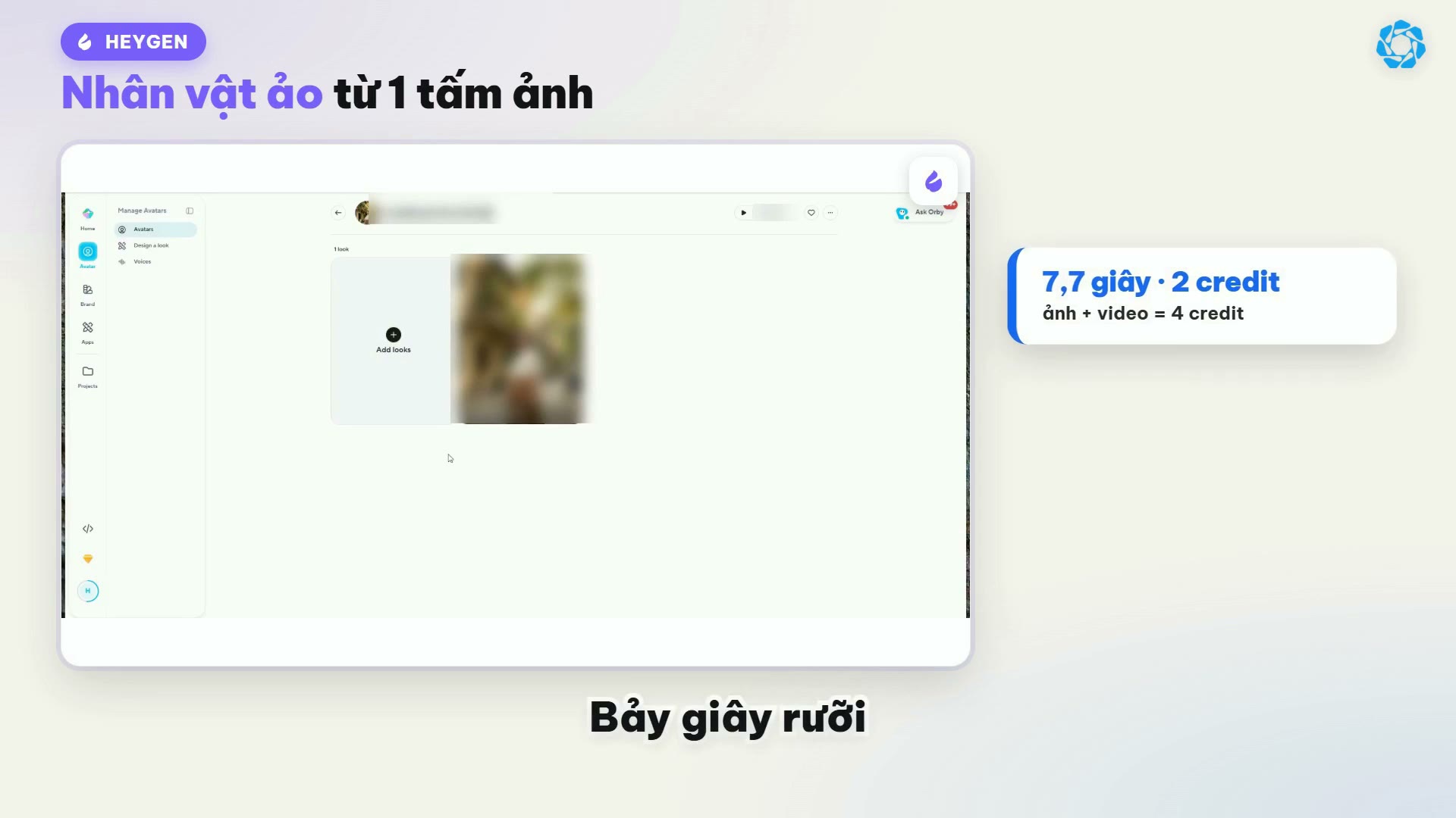 Video nhân vật từ ảnh HeyGen dài 7,7 giây tốn 2 credit, cả ảnh và video 4 credit