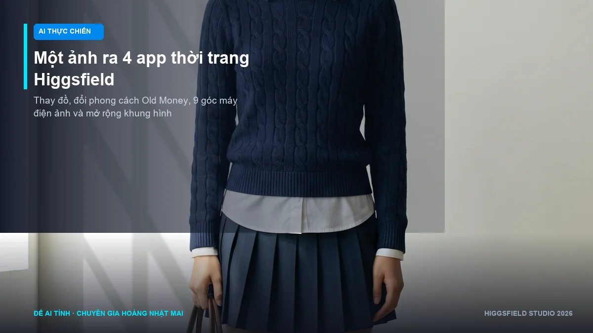 Một ảnh ra 4 app thời trang Higgsfield thay đồ đổi phong cách và 9 góc máy