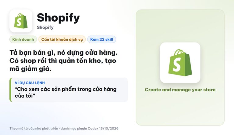 8 plugin Codex bán hàng online: Shopify, quảng cáo ChatGPT, TikTok Shop và cách dùng an toàn