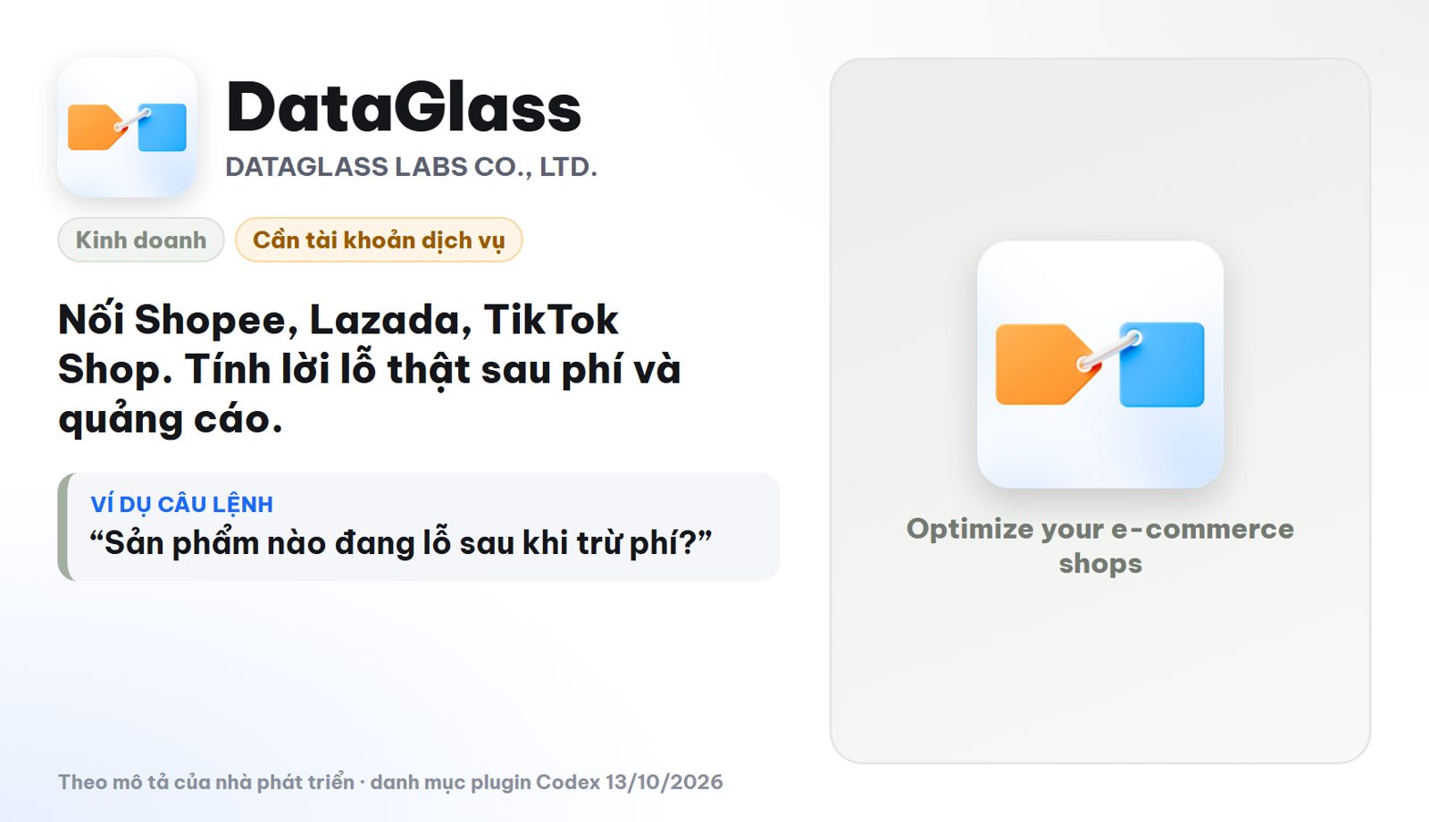Plugin DataGlass tính lời lỗ thật cho shop Shopee, Lazada, TikTok Shop