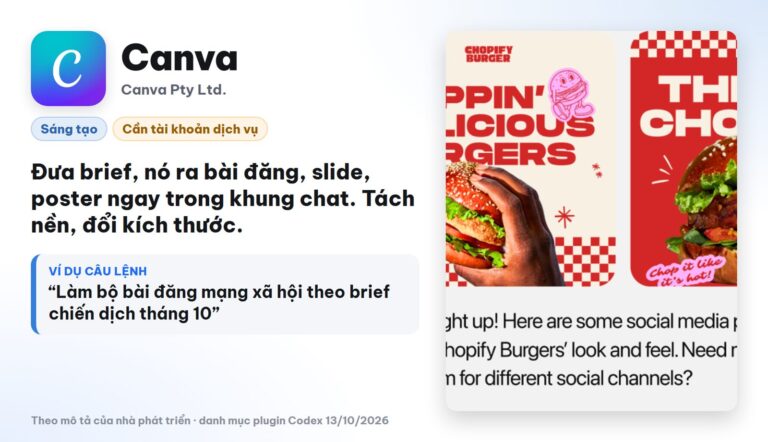 8 plugin Codex cho người làm nội dung: Canva, Descript, ElevenLabs, vidIQ và cách chọn