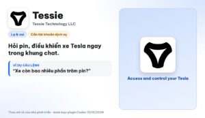 Plugin Codex lạ Tessie hỏi pin và điều khiển xe Tesla trong khung chat