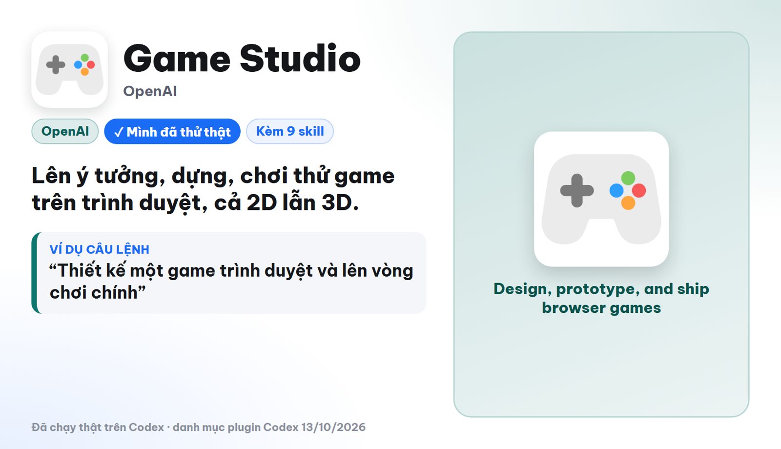 Plugin Game Studio của OpenAI trong Codex kèm 9 skill