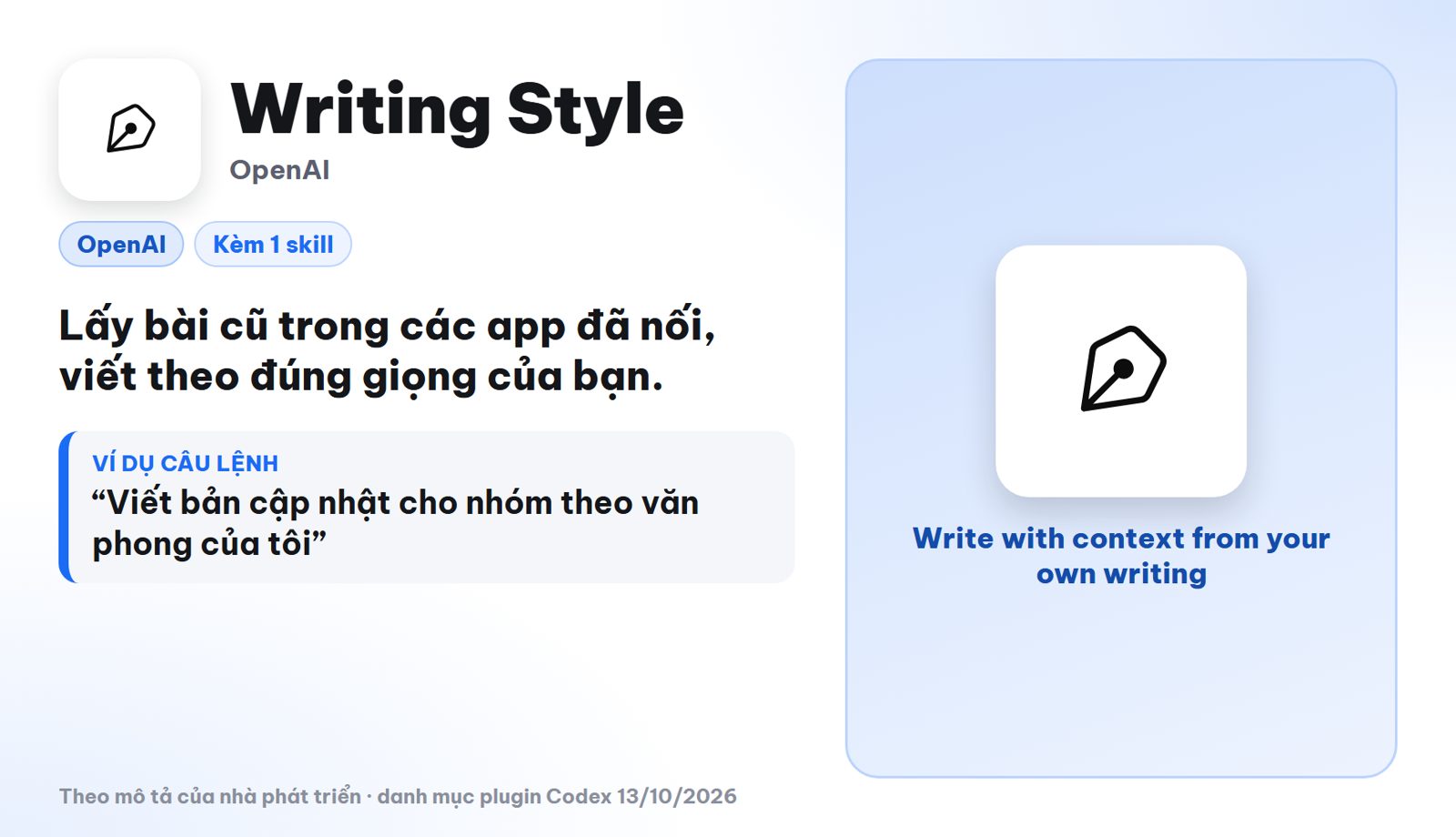 Plugin Writing Style của OpenAI trong Codex viết theo giọng của bạn