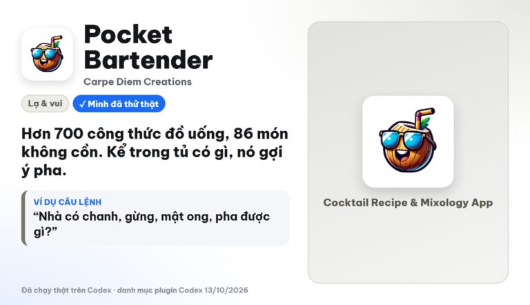 Plugin giải trí trong Codex: Pocket Bartender và Trivana cho kết quả nghiêm túc bất ngờ