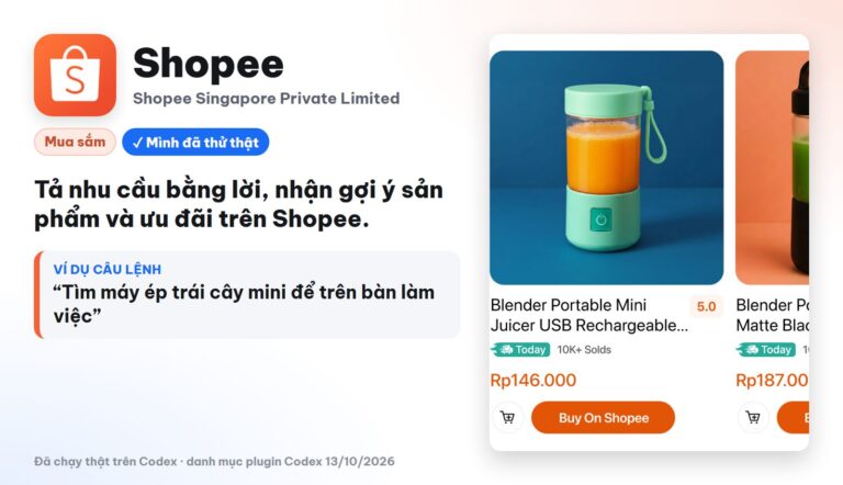 Plugin Shopee trong Codex đòi đăng nhập: bấm Để sau vẫn tìm được 5 micro dưới 500 nghìn