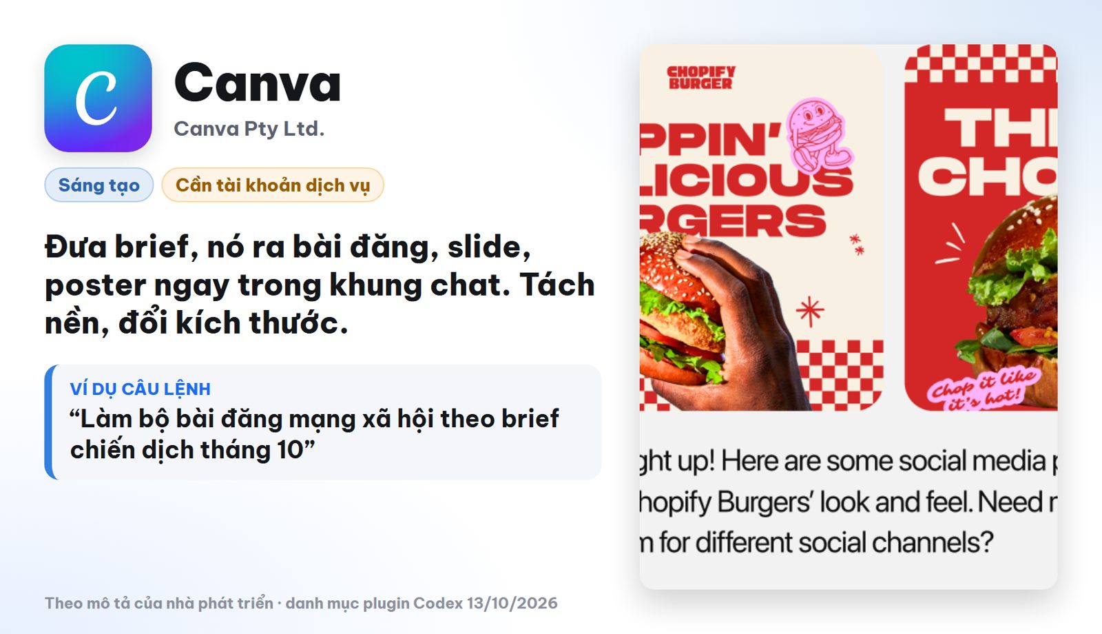 Skill Codex cho văn phòng trong plugin Canva: thiết kế, soát, sửa