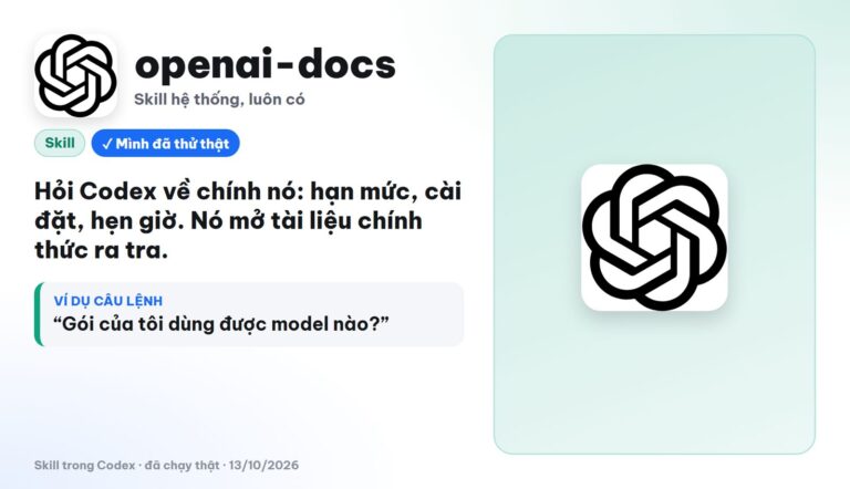Skill openai-docs: cách hỏi Codex về chính nó mà không bị trả lời bịa