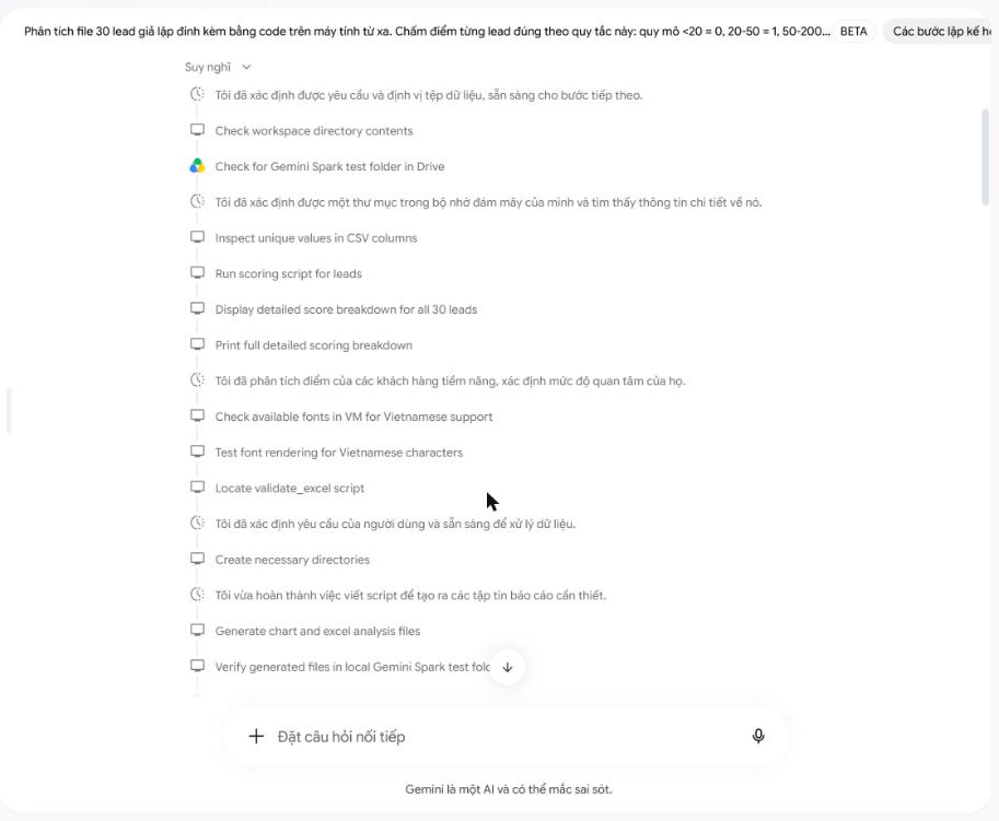 Gemini Spark vận hành trình duyệt và máy tính từ xa để thực thi script Python.