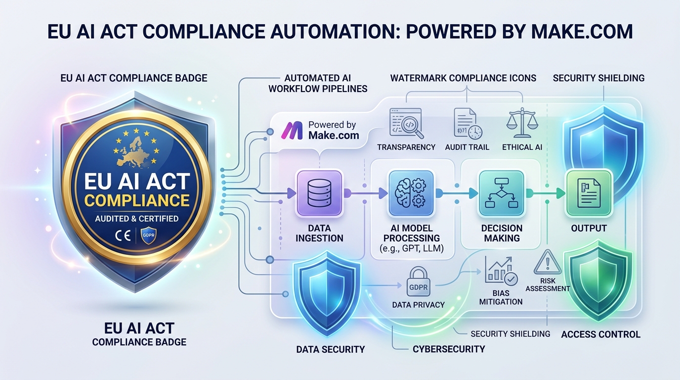 Sơ đồ tuân thủ EU AI Act và quy trình tự động hóa workflow trên Make.com