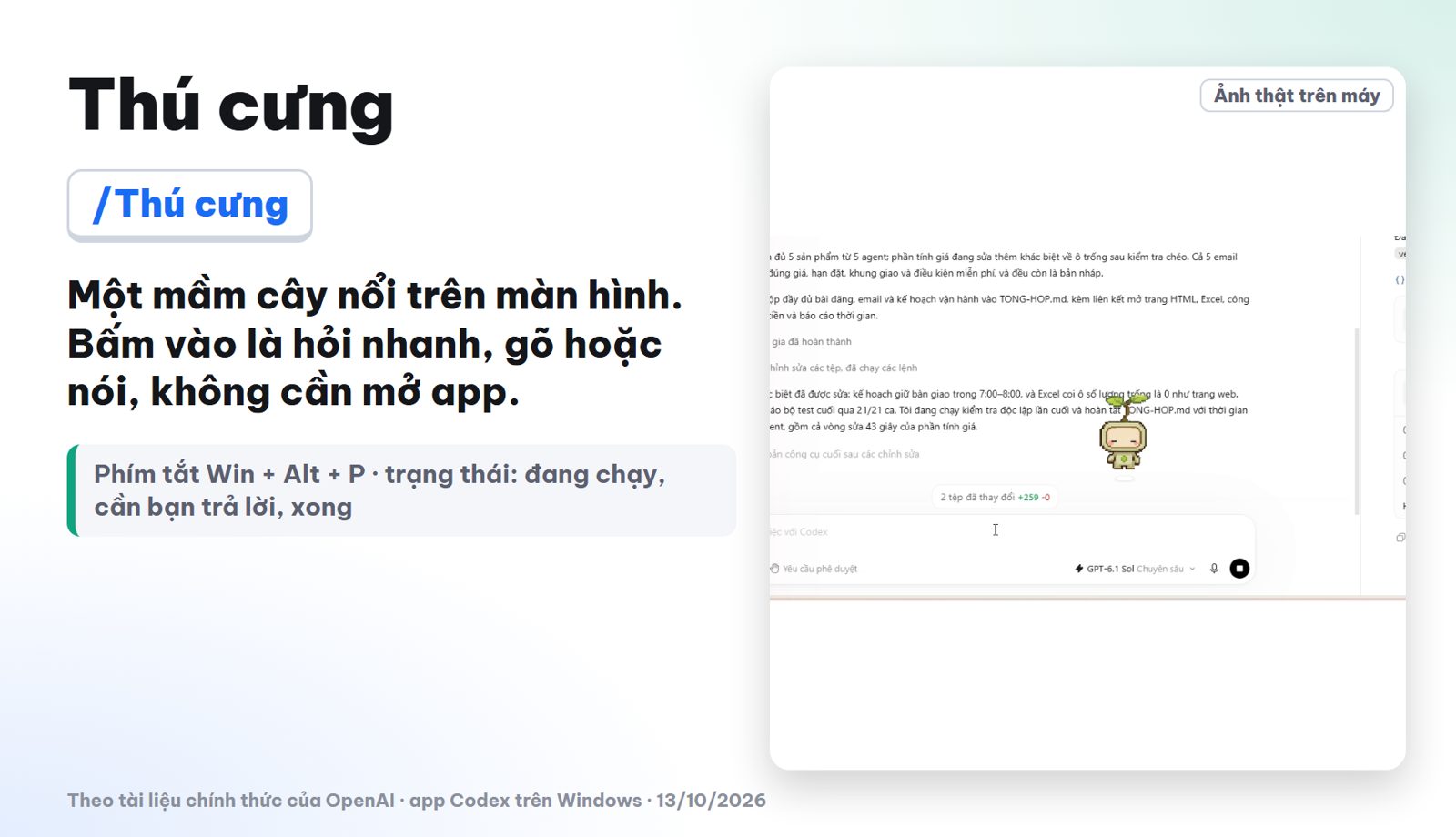 Tính năng Thú cưng của Codex nổi trên màn hình Windows